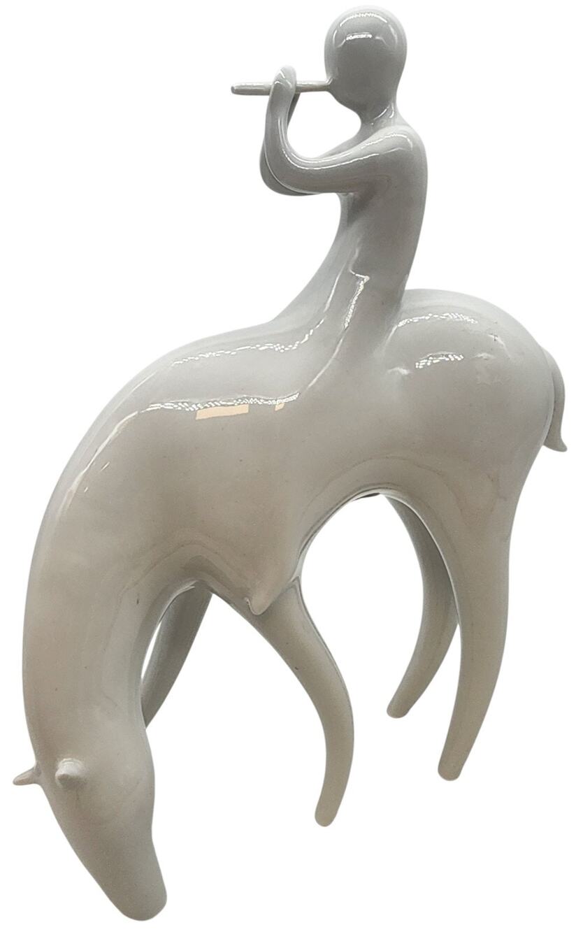 Vintage Royal Dux Porcelain Modernist Design Horse Flute Player Czechoslovakia